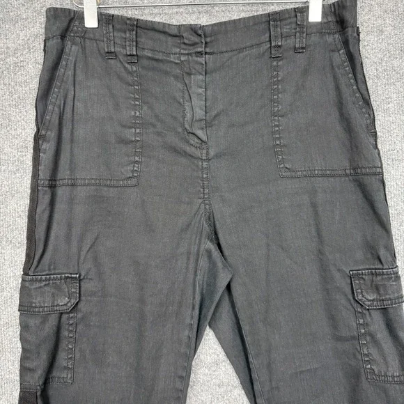 Chicos Pants Womens 1.5 10 Black Linen Cotton Stretch Cargo Crop Elastic Waist - Picture 2 of 15